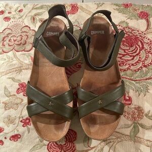 Camper Moss Green Criss Cross Leather with Velcro Leather Strap